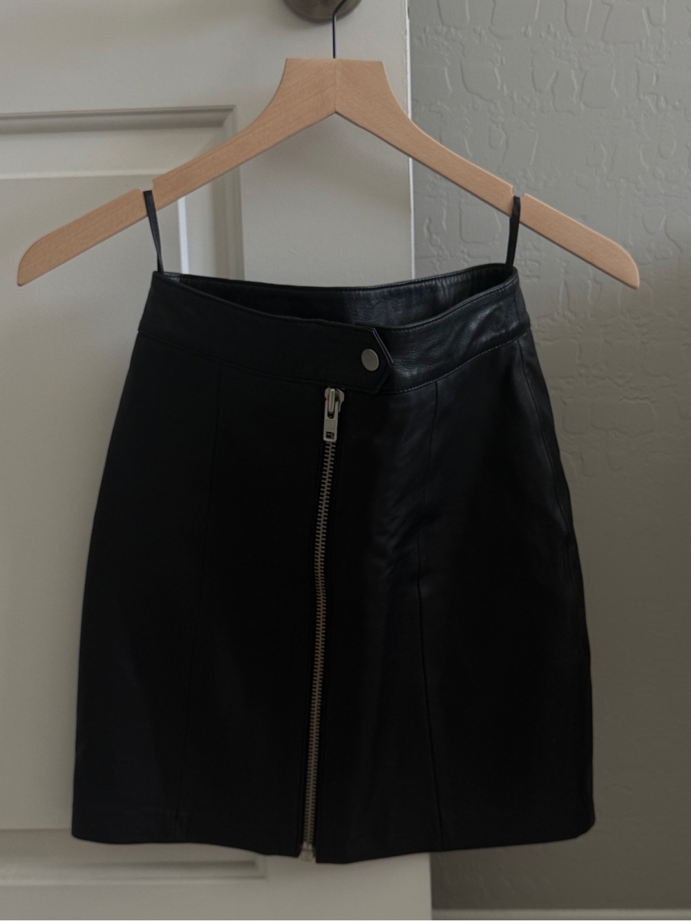 Black Leather Zip-Front Mini Skirt, bought at Net a porter